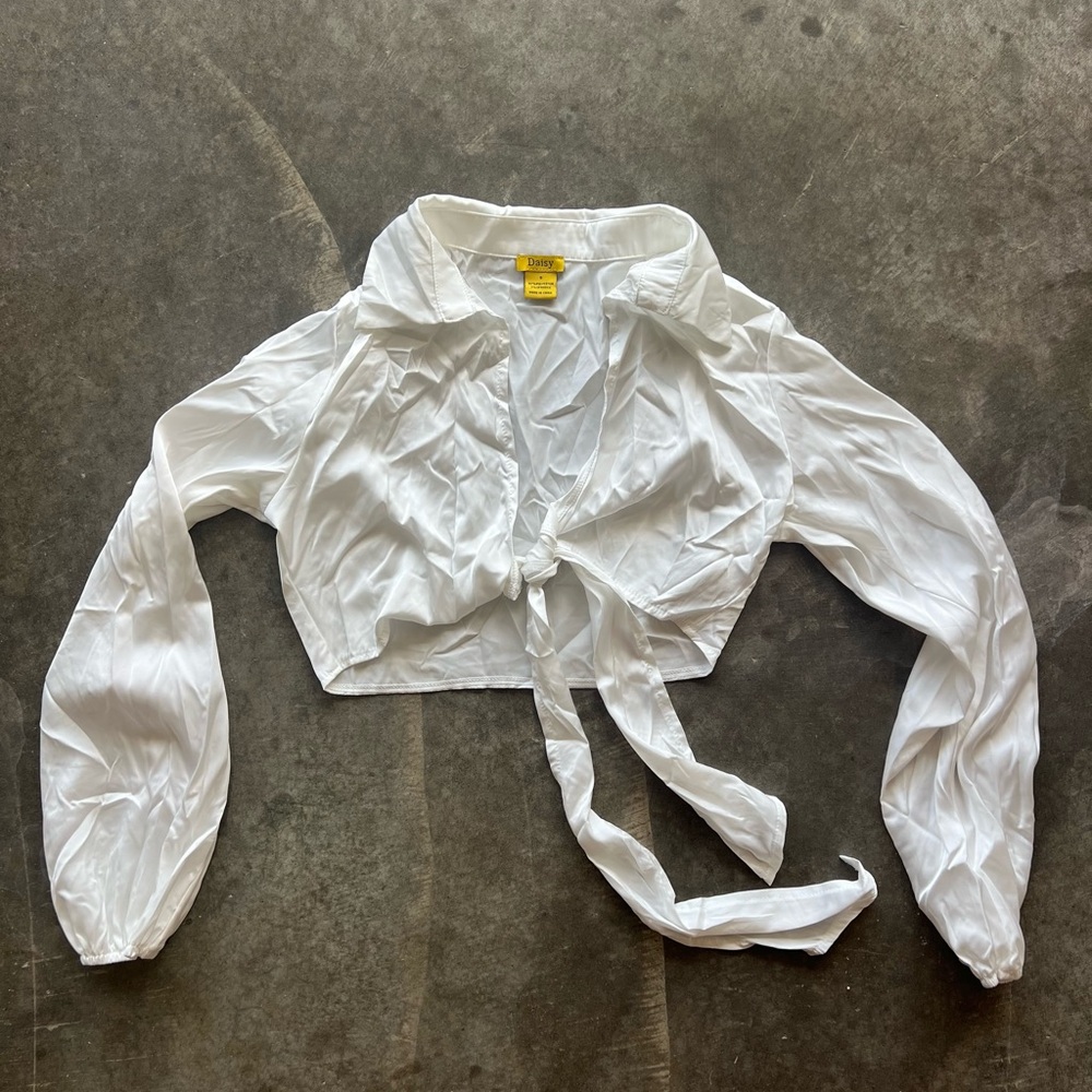 long sleeve cropped tie top